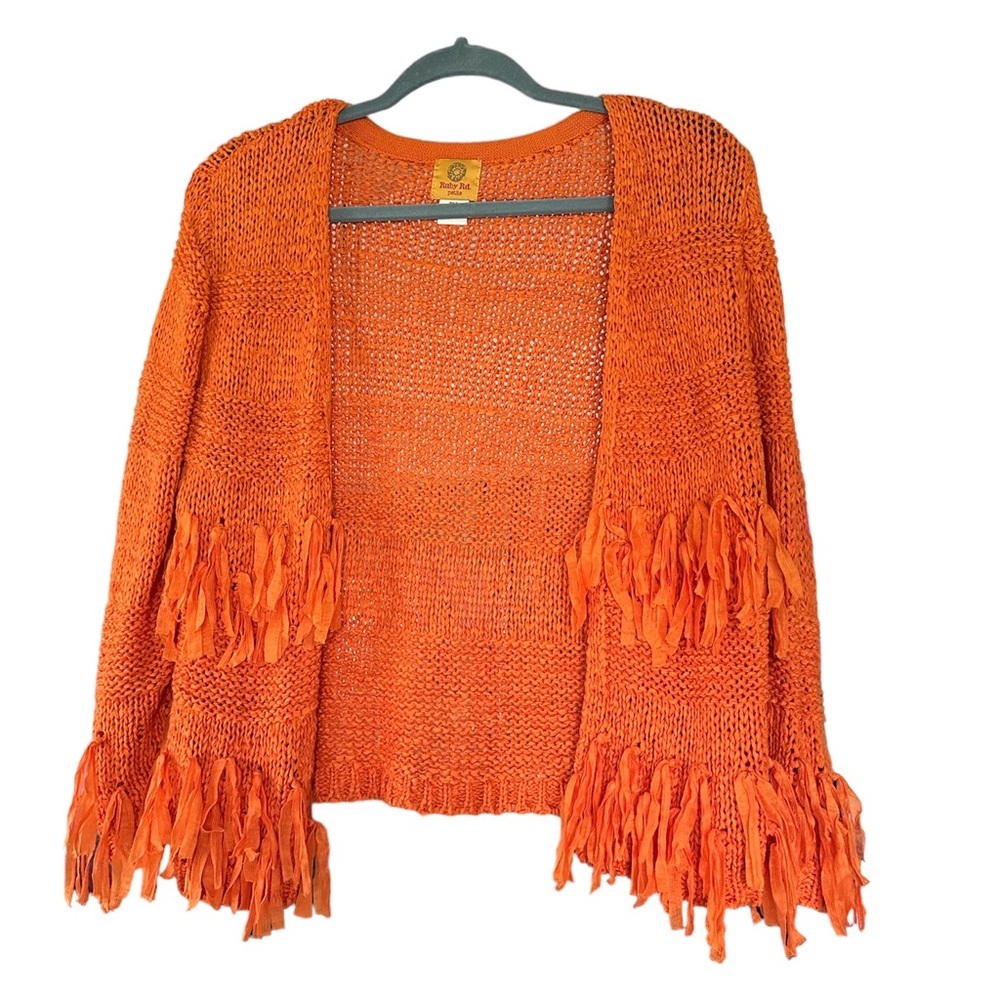 Ruby Rd. Orange Fringe Cardigan Size Petite Medium